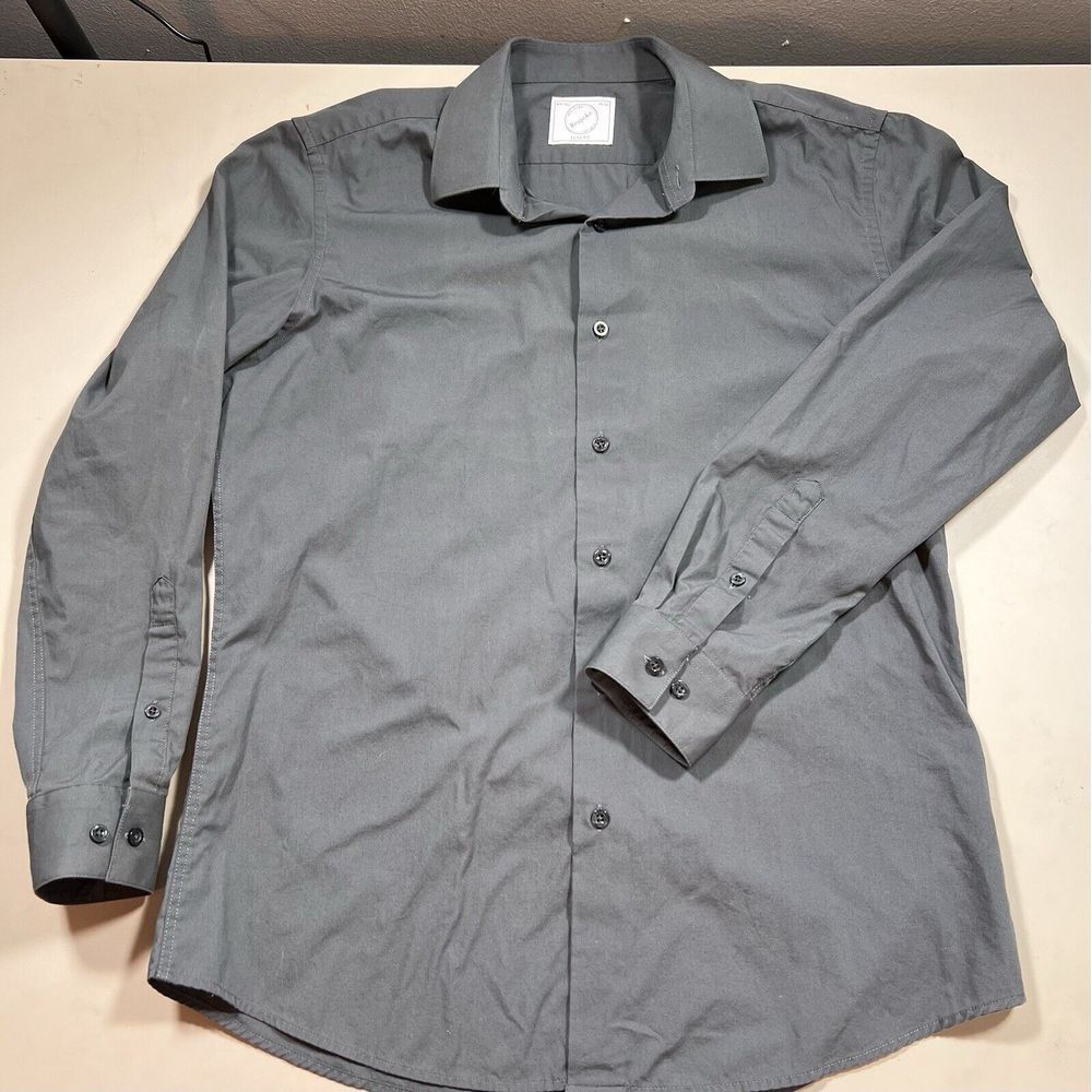 Bespoke New York Men Slim Fit Button Down Shirt Gray Long Sleeve M 15-15.5 32/33